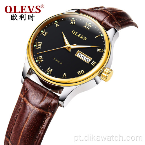 Relógio de marca OLEVS para homem couro esporte casual relógio de quartzo calendário minimalista luxo relógios para marido esposa amante
